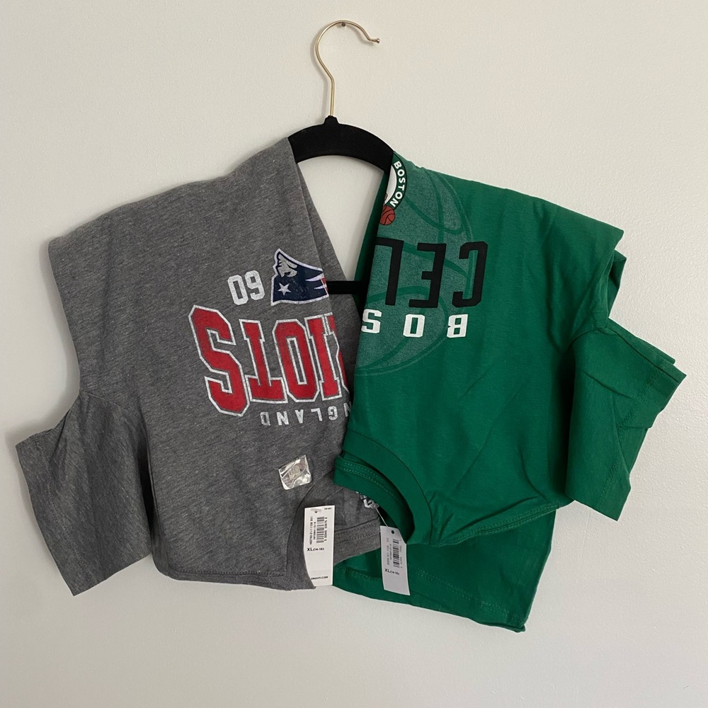 Bundled Youth Celtics and Patriots T-Shirts, Size XL (14-16)